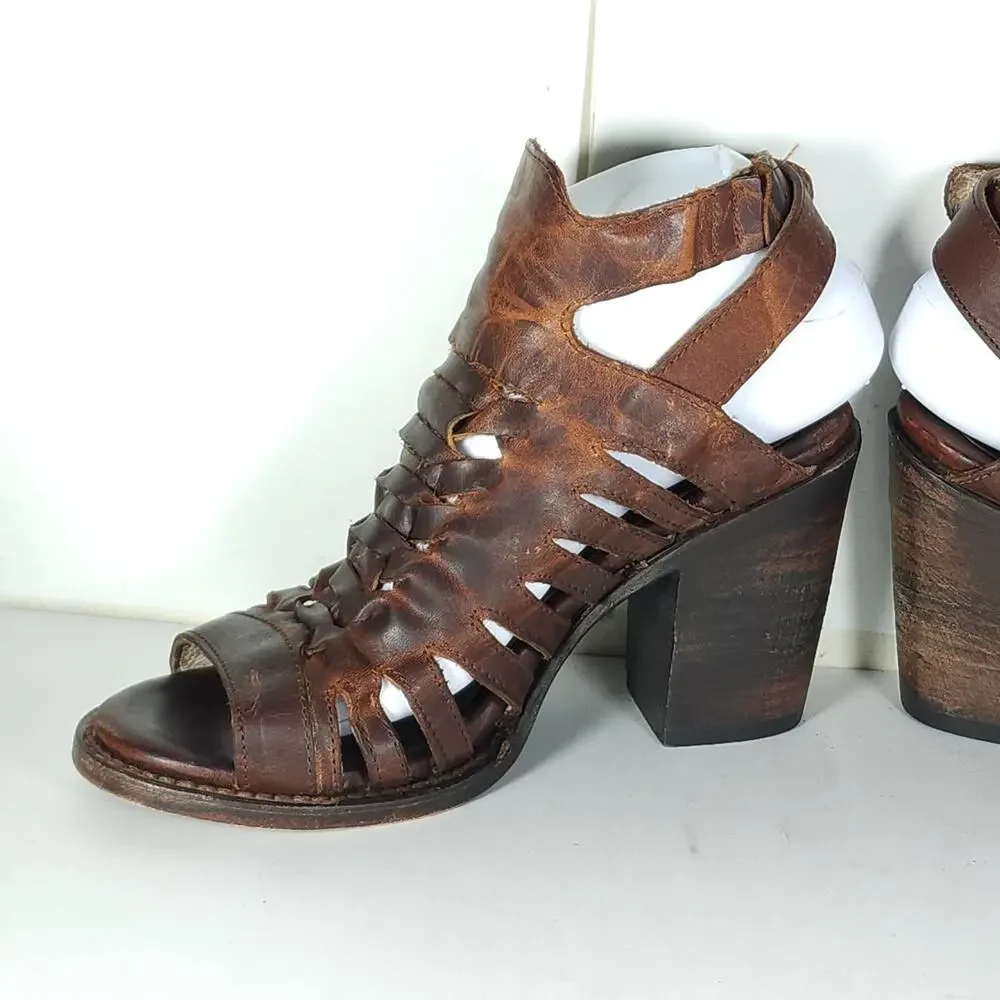 FREEBIRD BY STEVEN Women's Bongo US8 Cognac Distressed Leather Gladiator Sandal
